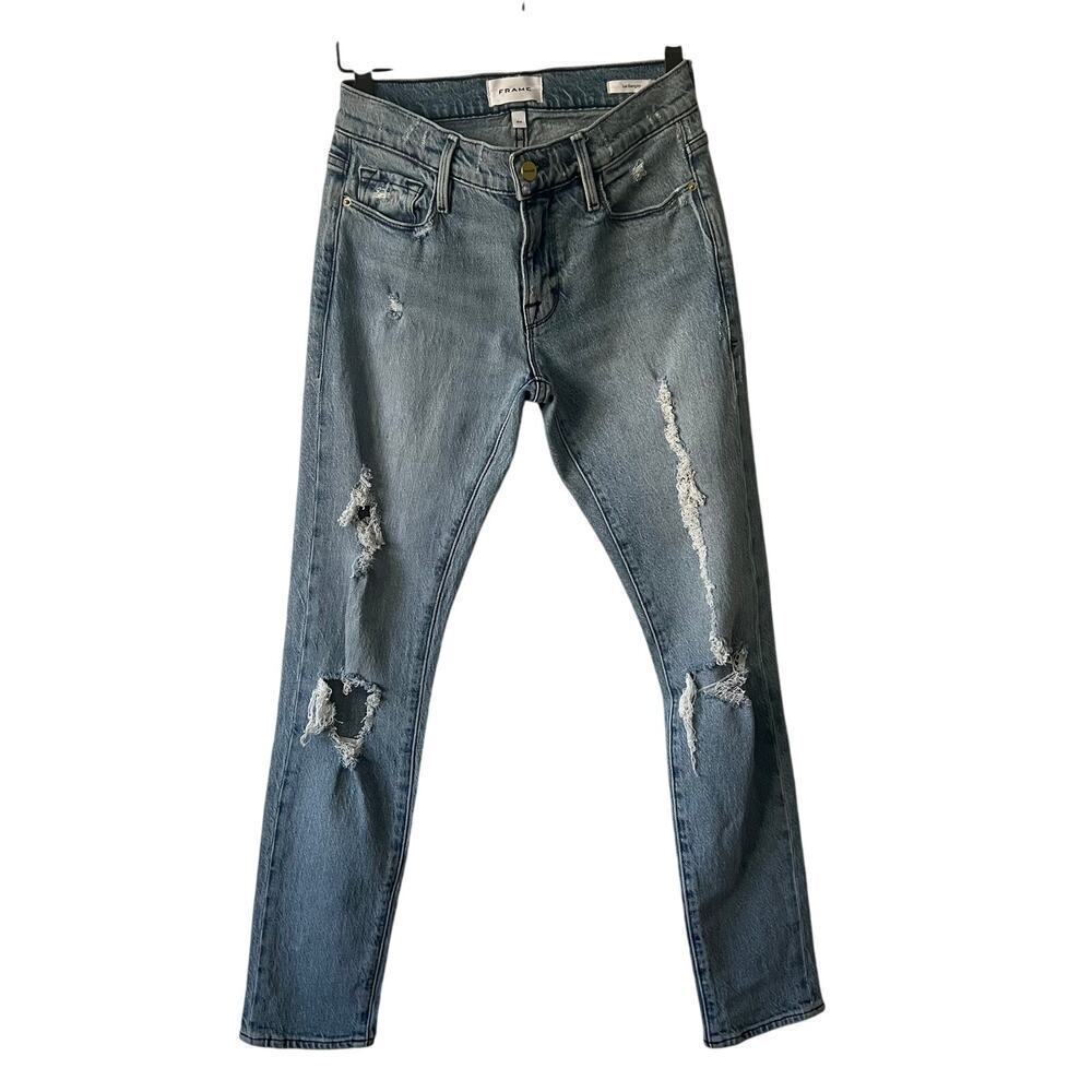 FRAME La Garçon Distressed Skinny Jeans Light Wash Size 24 - Picture 5 of 7